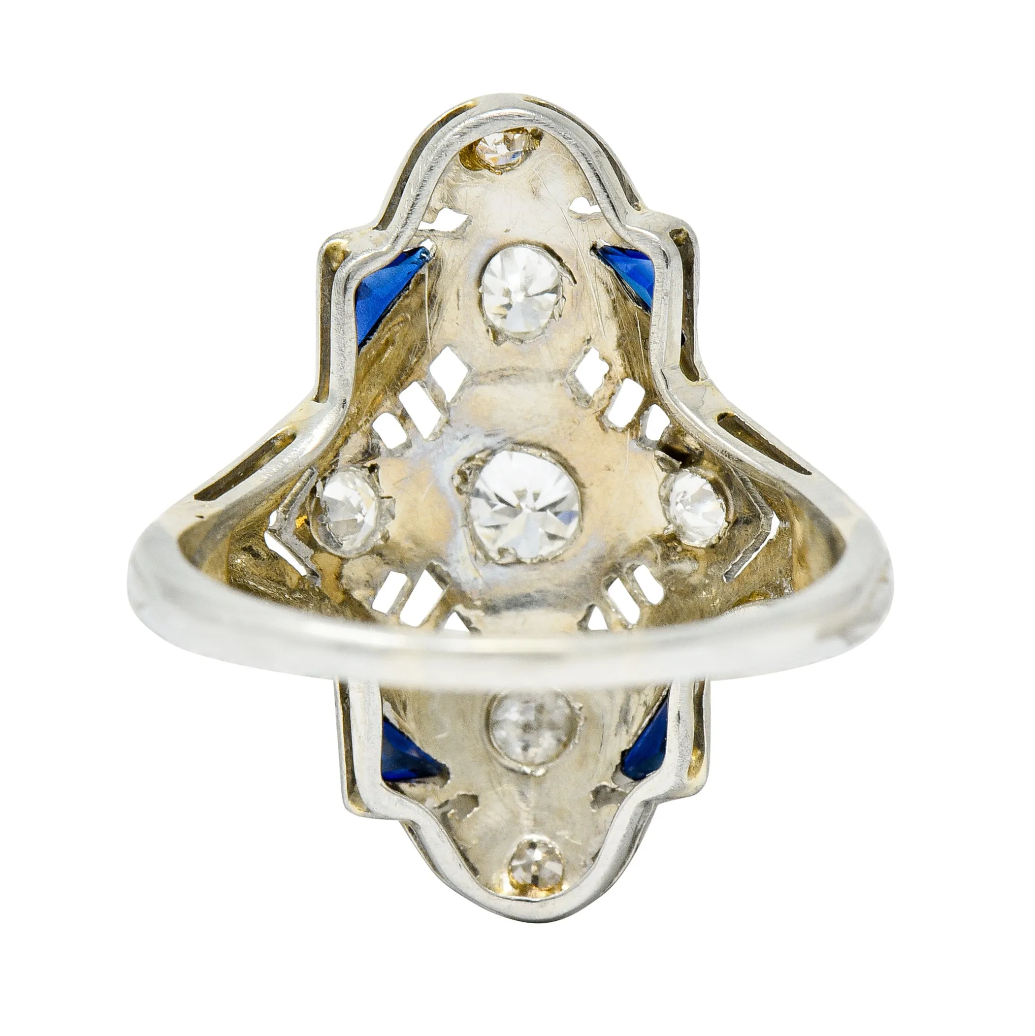 Art Deco 0.67 CTW Diamond Sapphire 18 Karat White Gold Dinner Ring