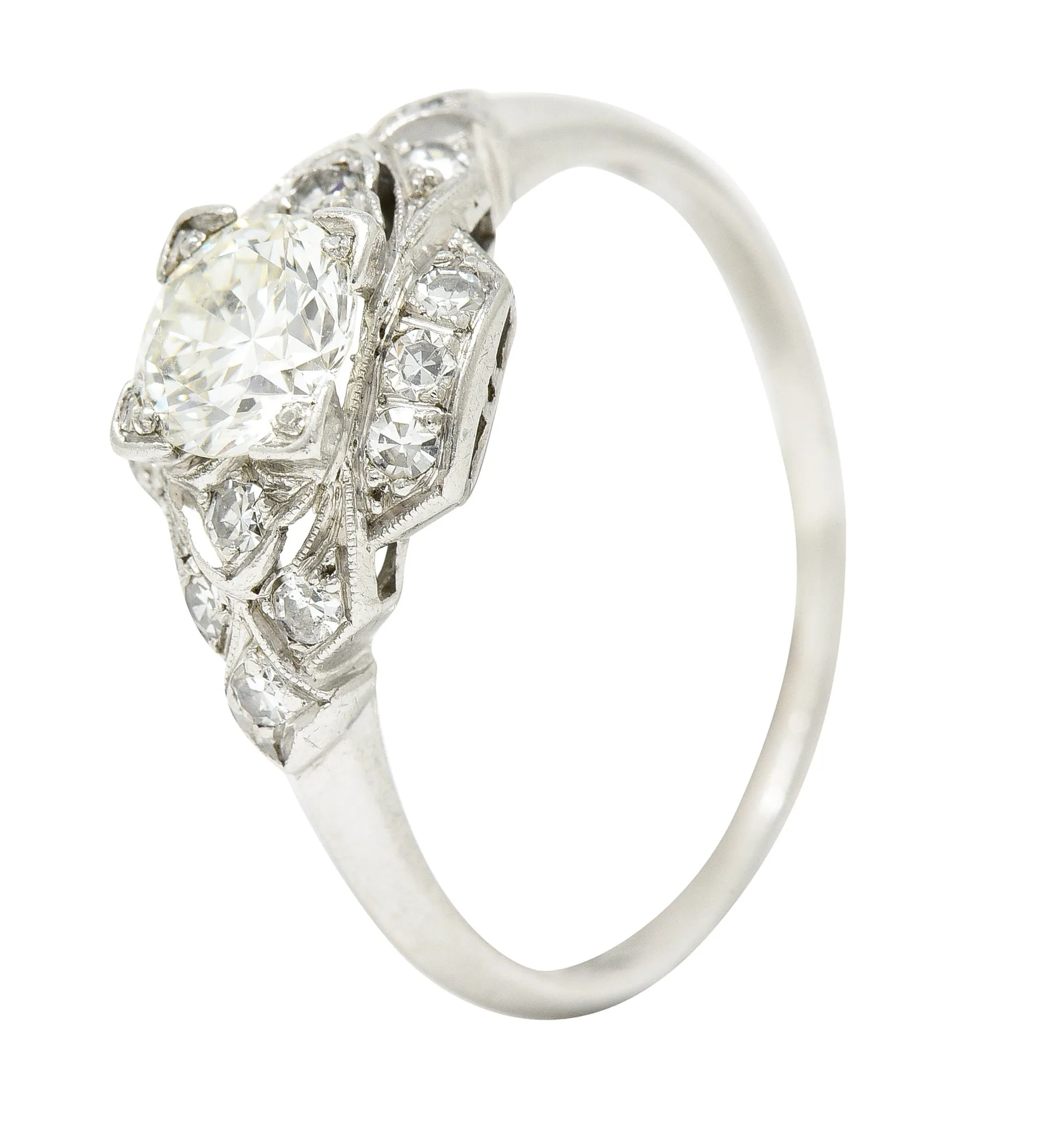 Art Deco 0.76 CTW Old European Cut Diamond Platinum Engagement Ring