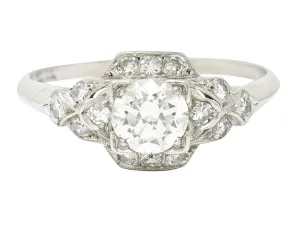 Art Deco 0.76 CTW Old European Cut Diamond Platinum Engagement Ring