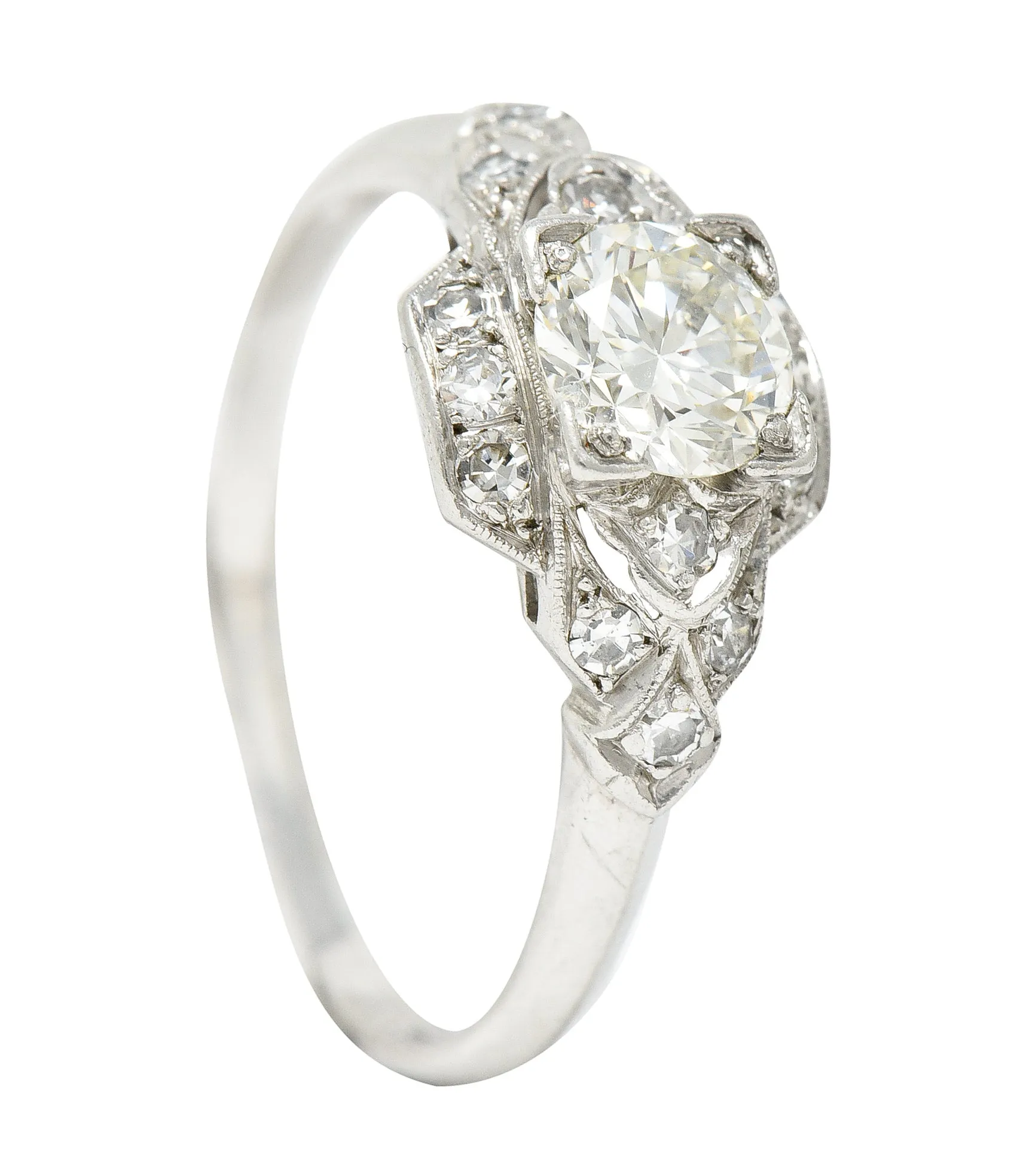 Art Deco 0.76 CTW Old European Cut Diamond Platinum Engagement Ring