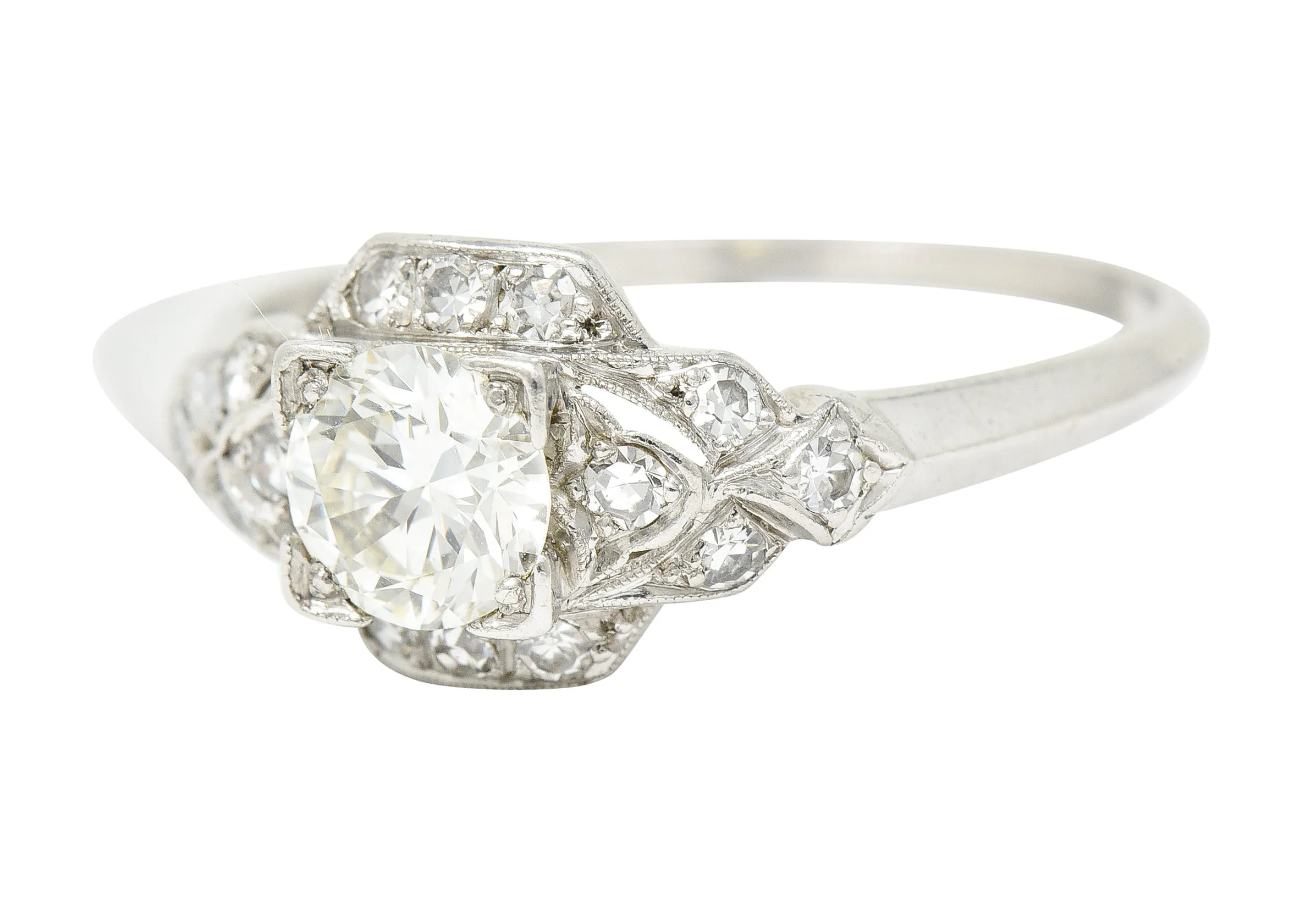 Art Deco 0.76 CTW Old European Cut Diamond Platinum Engagement Ring