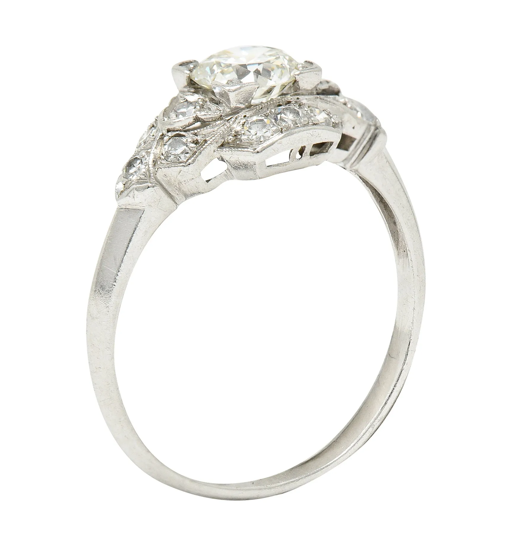 Art Deco 0.76 CTW Old European Cut Diamond Platinum Engagement Ring