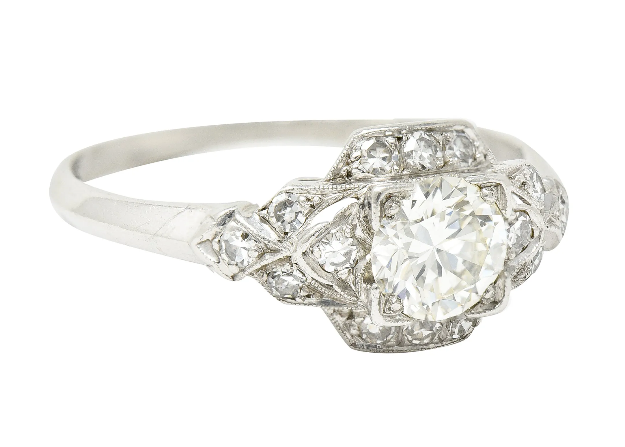 Art Deco 0.76 CTW Old European Cut Diamond Platinum Engagement Ring