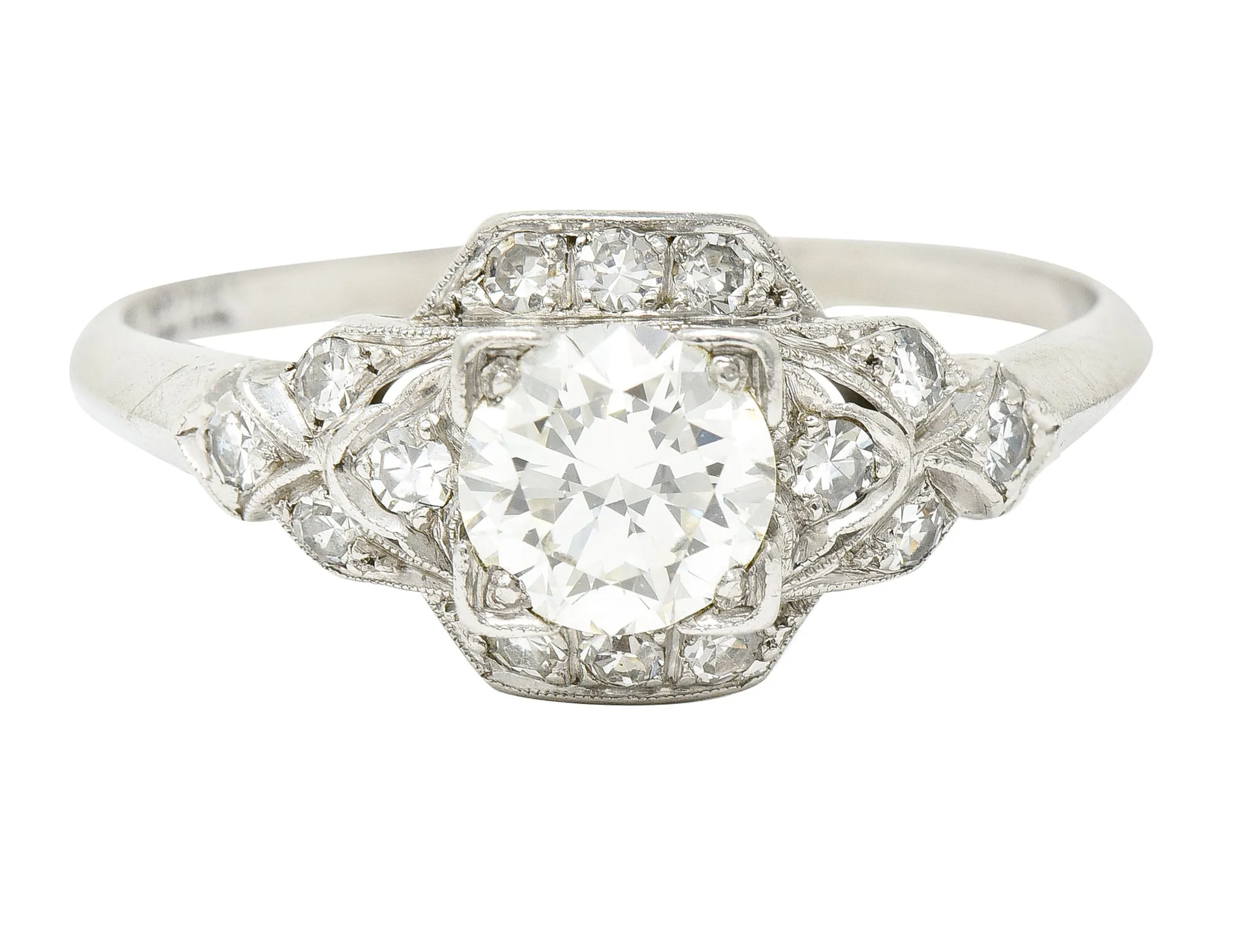 Art Deco 0.76 CTW Old European Cut Diamond Platinum Engagement Ring