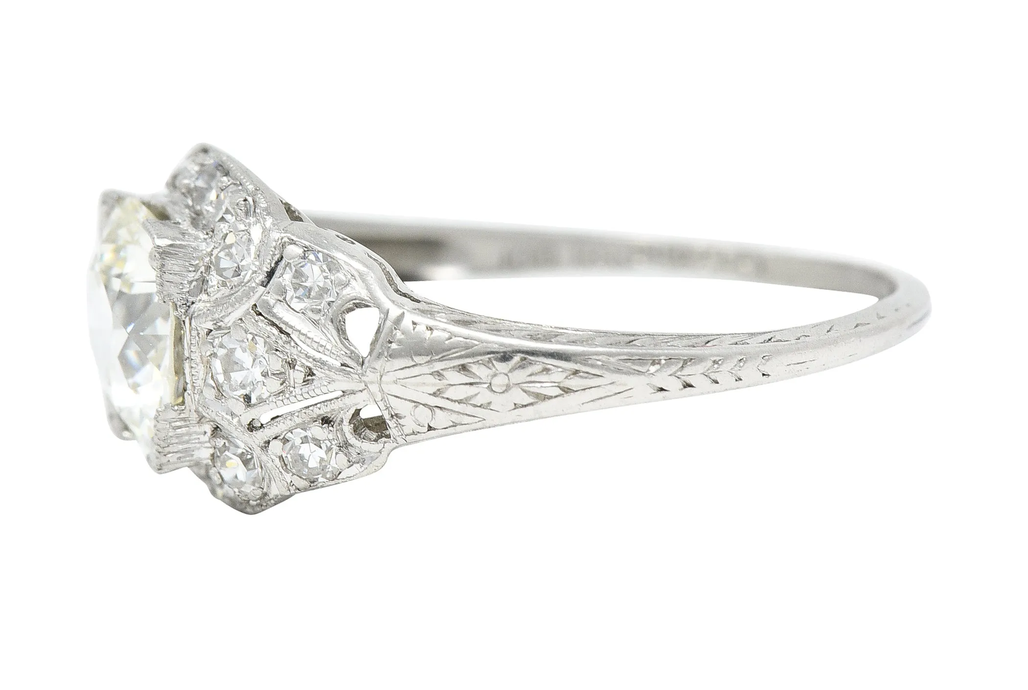 Art Deco 1.52 CTW Old European Cut Diamond Platinum Orange Blossom Bombay Engagement Ring