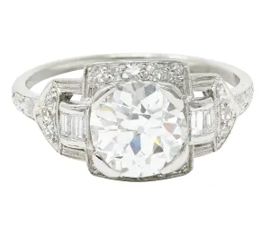 Art Deco 1.80 CTW Diamond Platinum Geometric Engagement Ring GIA