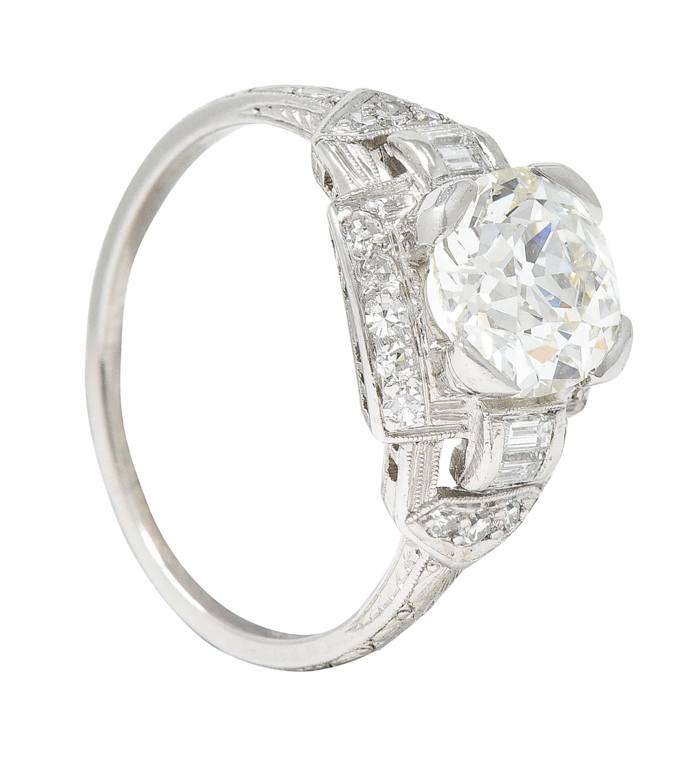 Art Deco 1.80 CTW Diamond Platinum Geometric Engagement Ring GIA