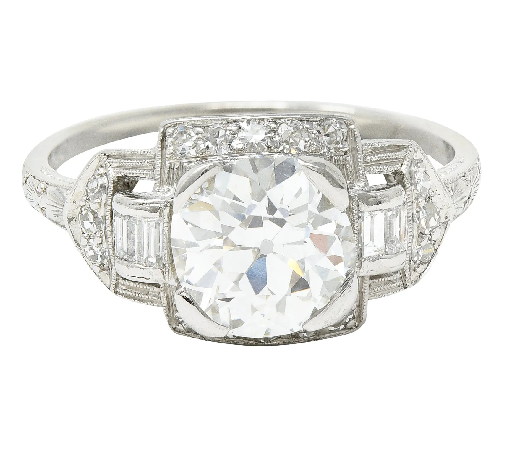 Art Deco 1.80 CTW Diamond Platinum Geometric Engagement Ring GIA