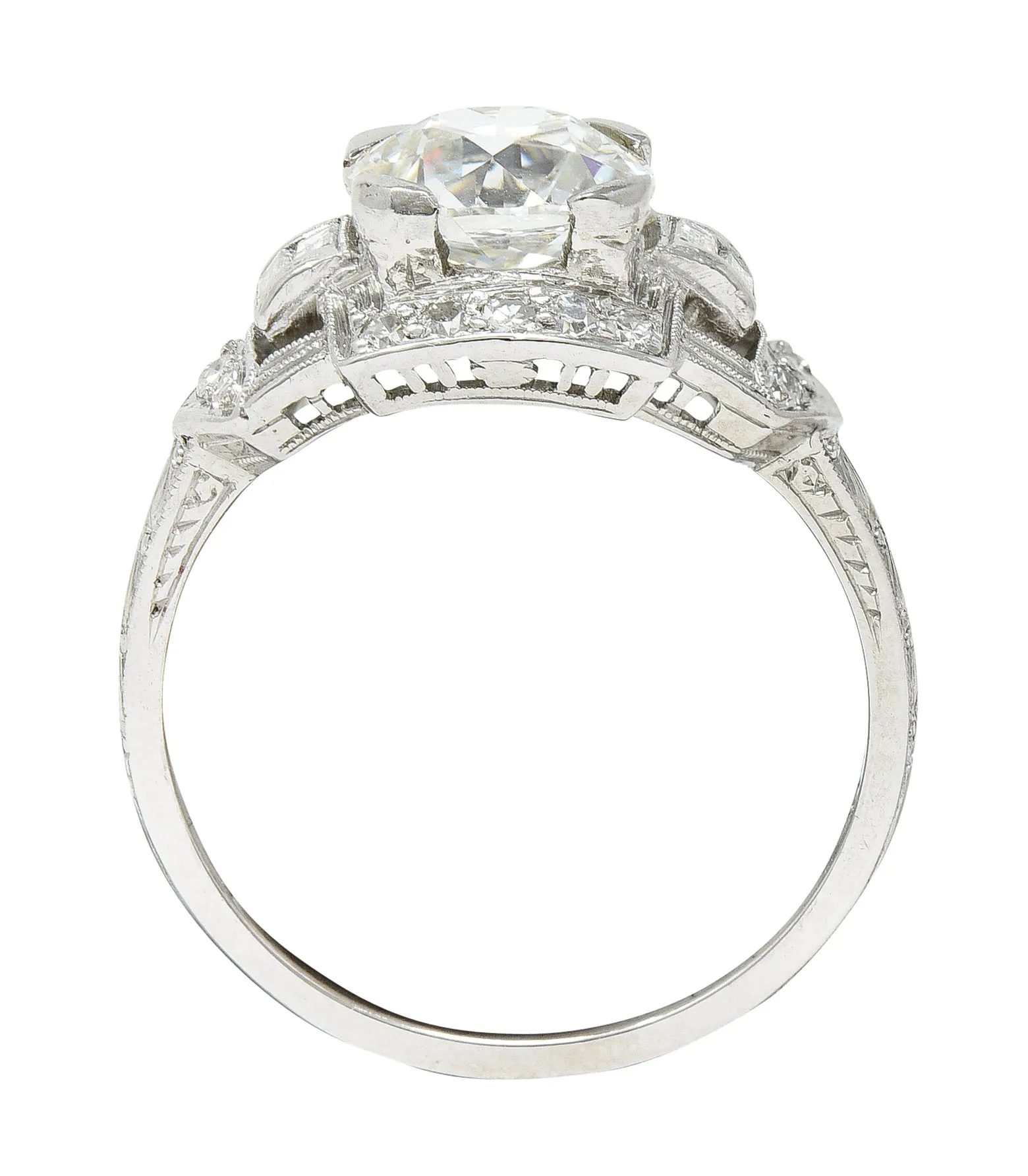 Art Deco 1.80 CTW Diamond Platinum Geometric Engagement Ring GIA