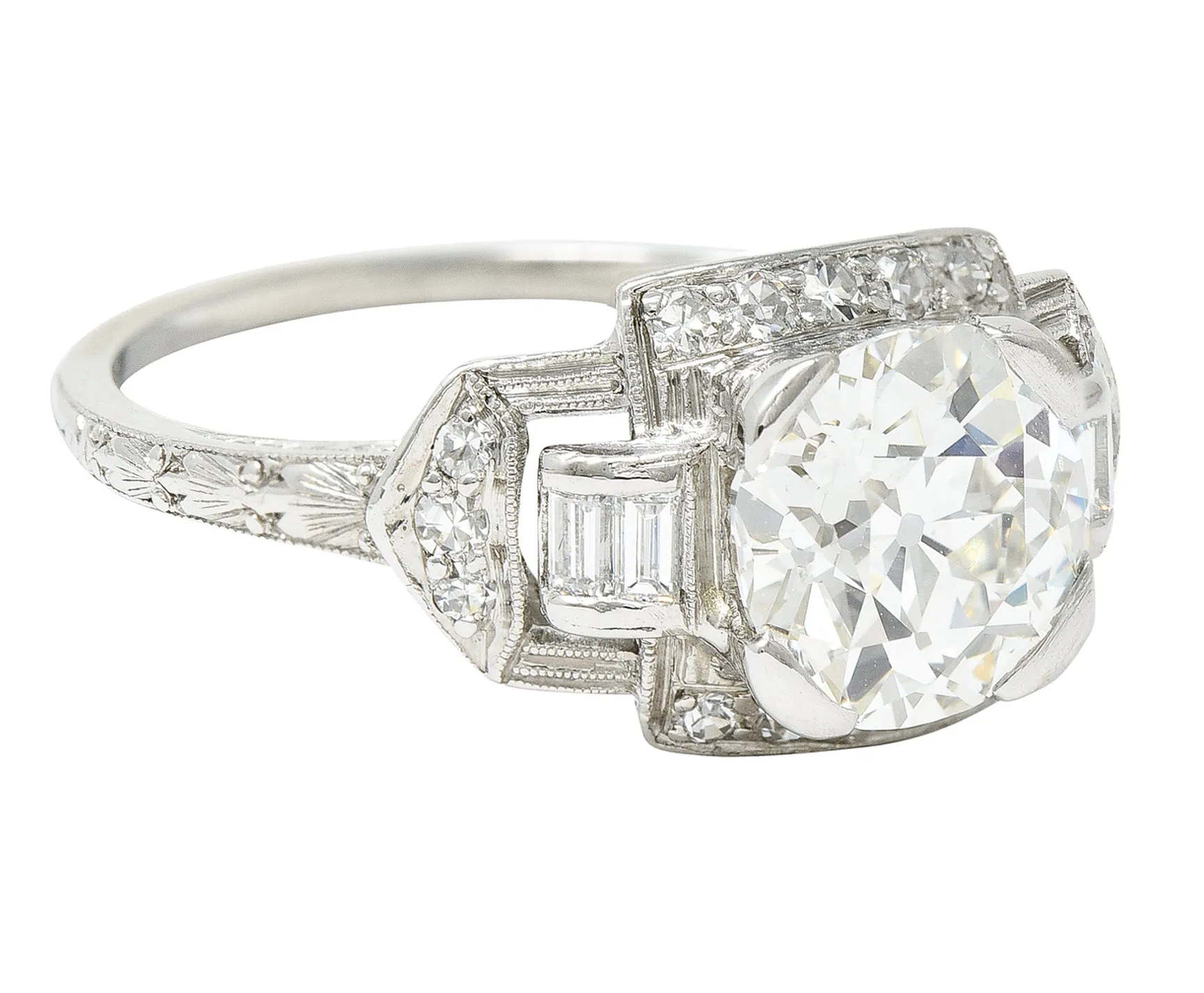 Art Deco 1.80 CTW Diamond Platinum Geometric Engagement Ring GIA