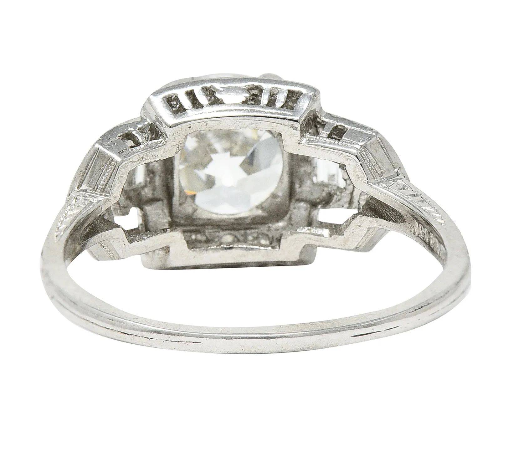 Art Deco 1.80 CTW Diamond Platinum Geometric Engagement Ring GIA