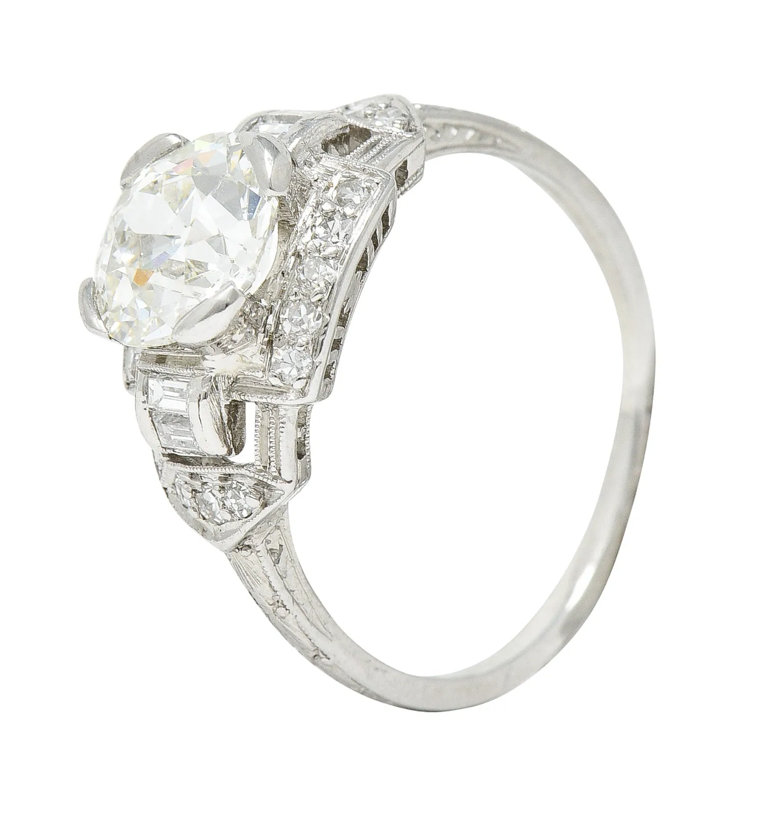 Art Deco 1.80 CTW Diamond Platinum Geometric Engagement Ring GIA