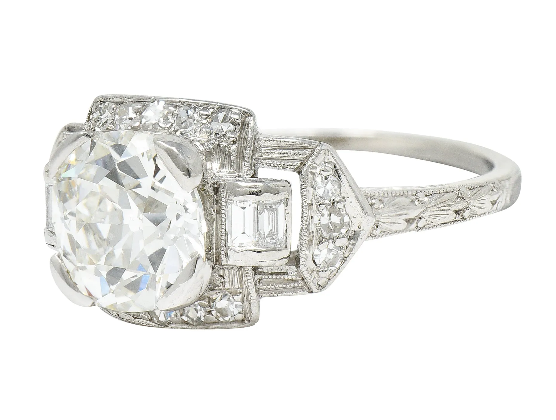 Art Deco 1.80 CTW Diamond Platinum Geometric Engagement Ring GIA