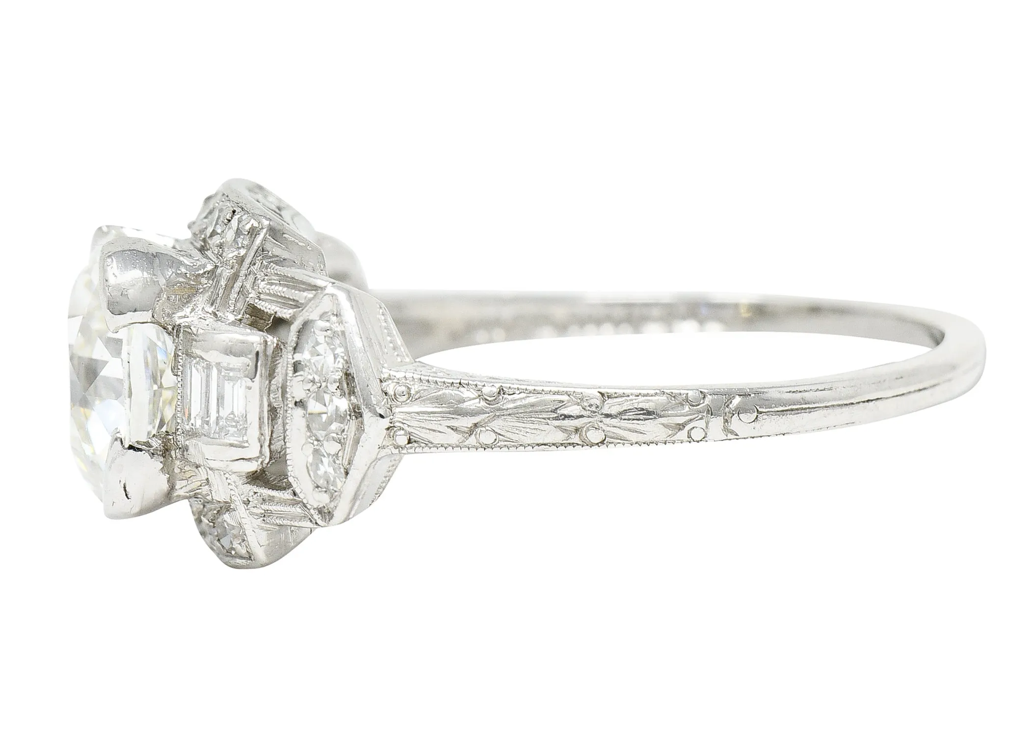 Art Deco 1.80 CTW Diamond Platinum Geometric Engagement Ring GIA