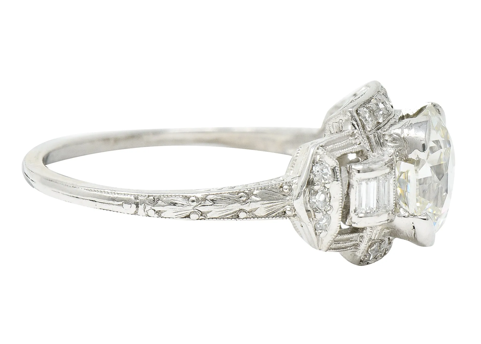 Art Deco 1.80 CTW Diamond Platinum Geometric Engagement Ring GIA