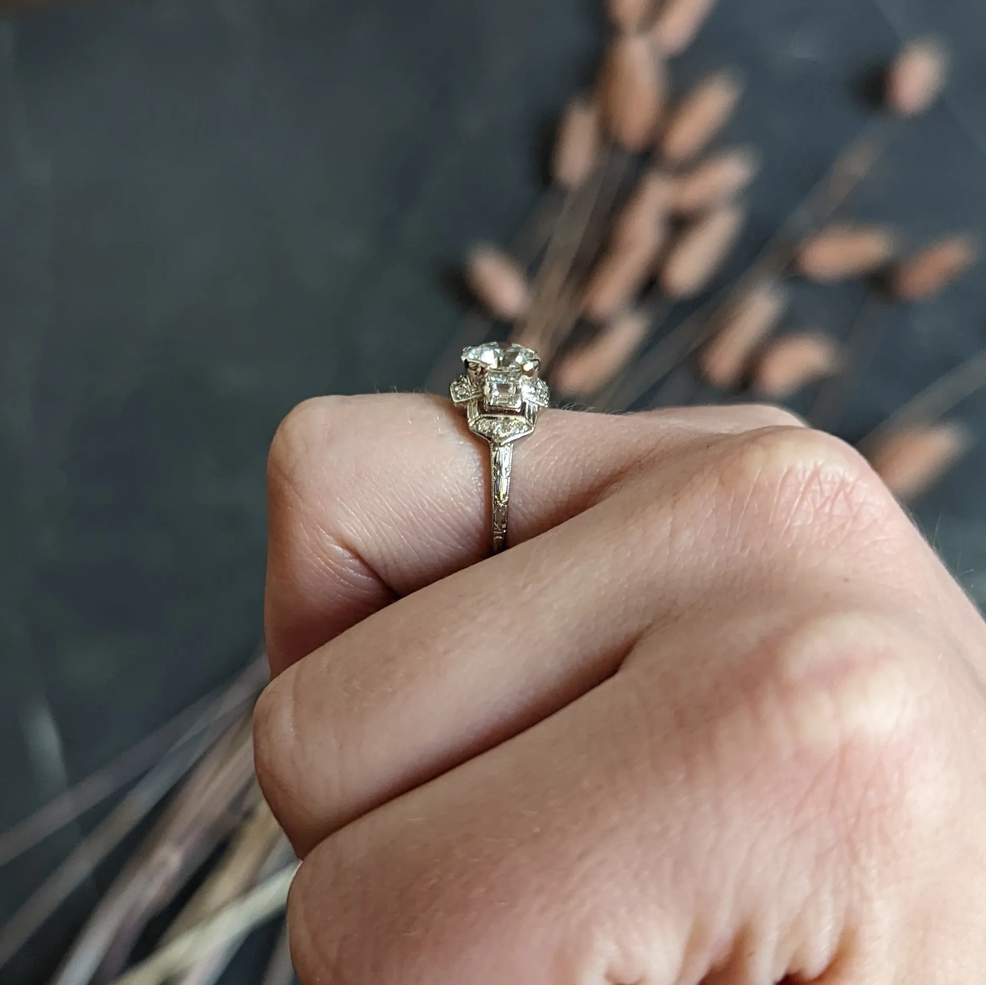 Art Deco 1.80 CTW Diamond Platinum Geometric Engagement Ring GIA