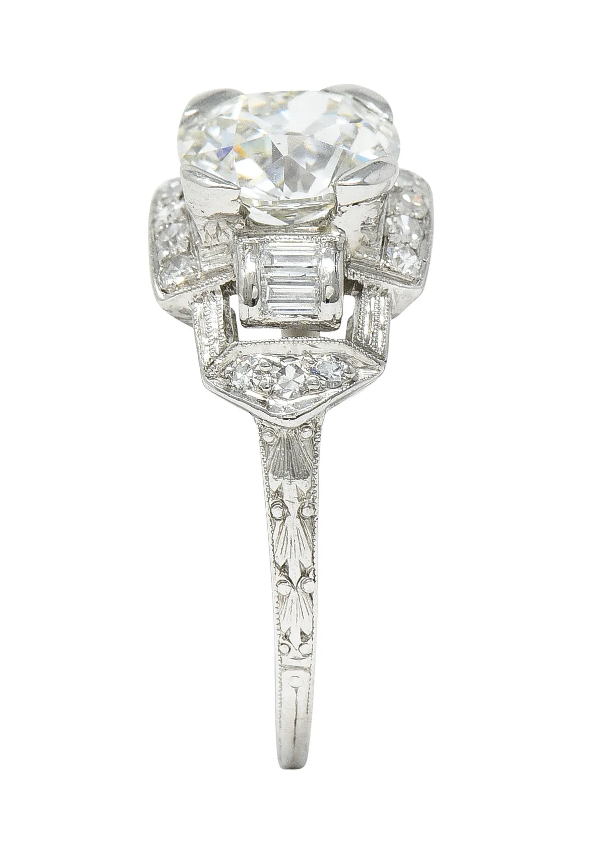 Art Deco 1.80 CTW Diamond Platinum Geometric Engagement Ring GIA