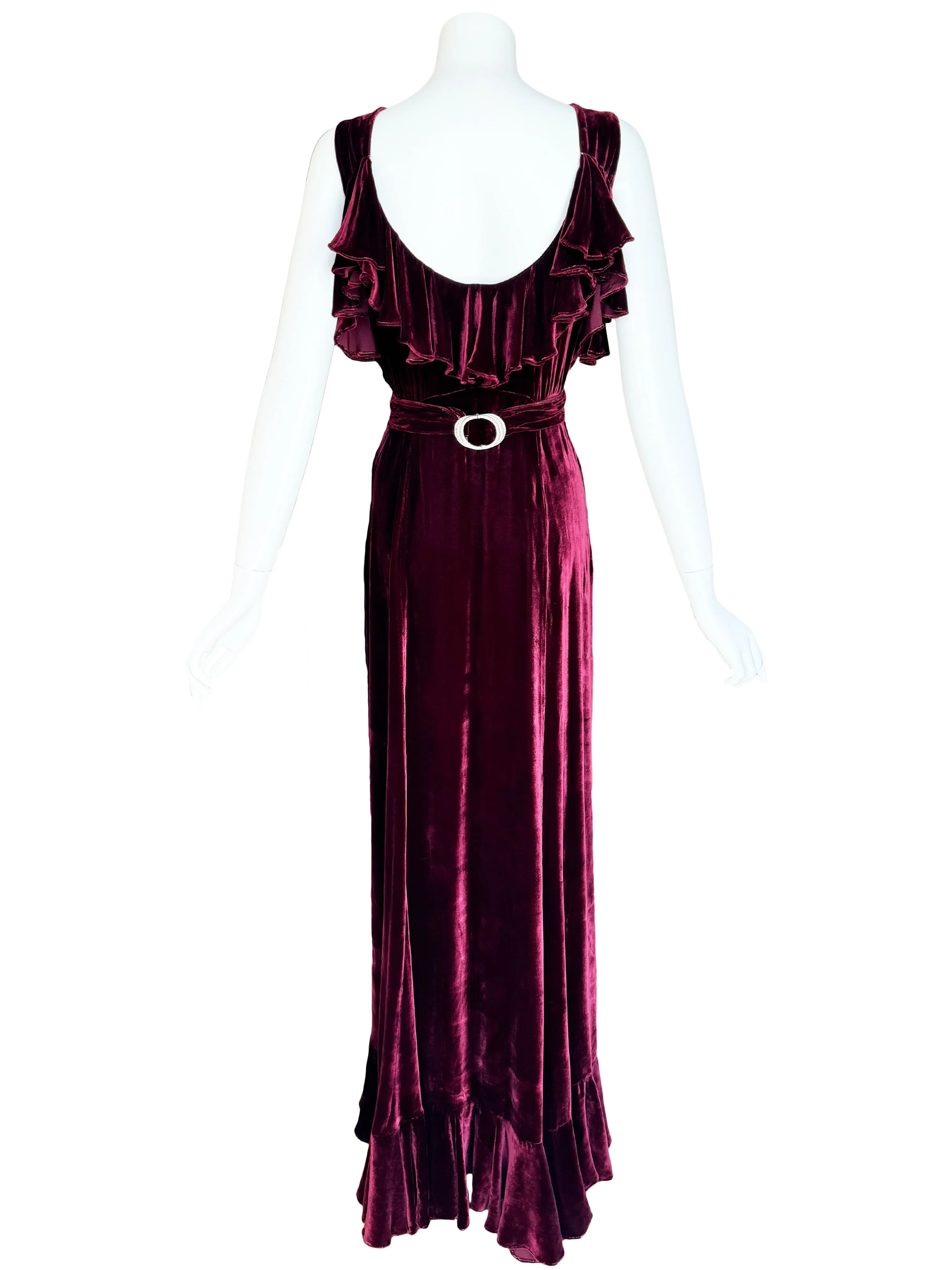 Art Deco 1930s Ruffled Velvet Maxi Dress