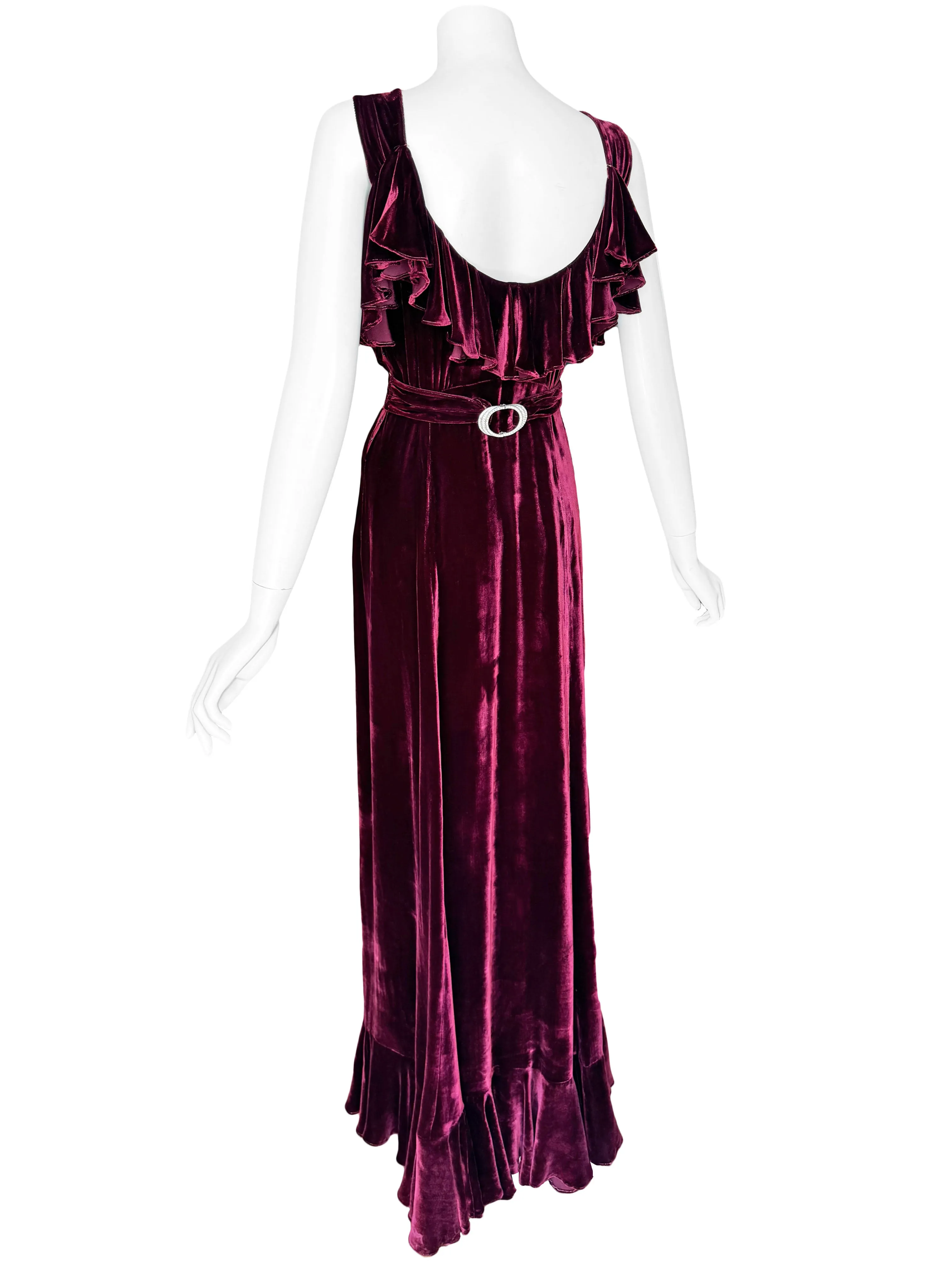 Art Deco 1930s Ruffled Velvet Maxi Dress