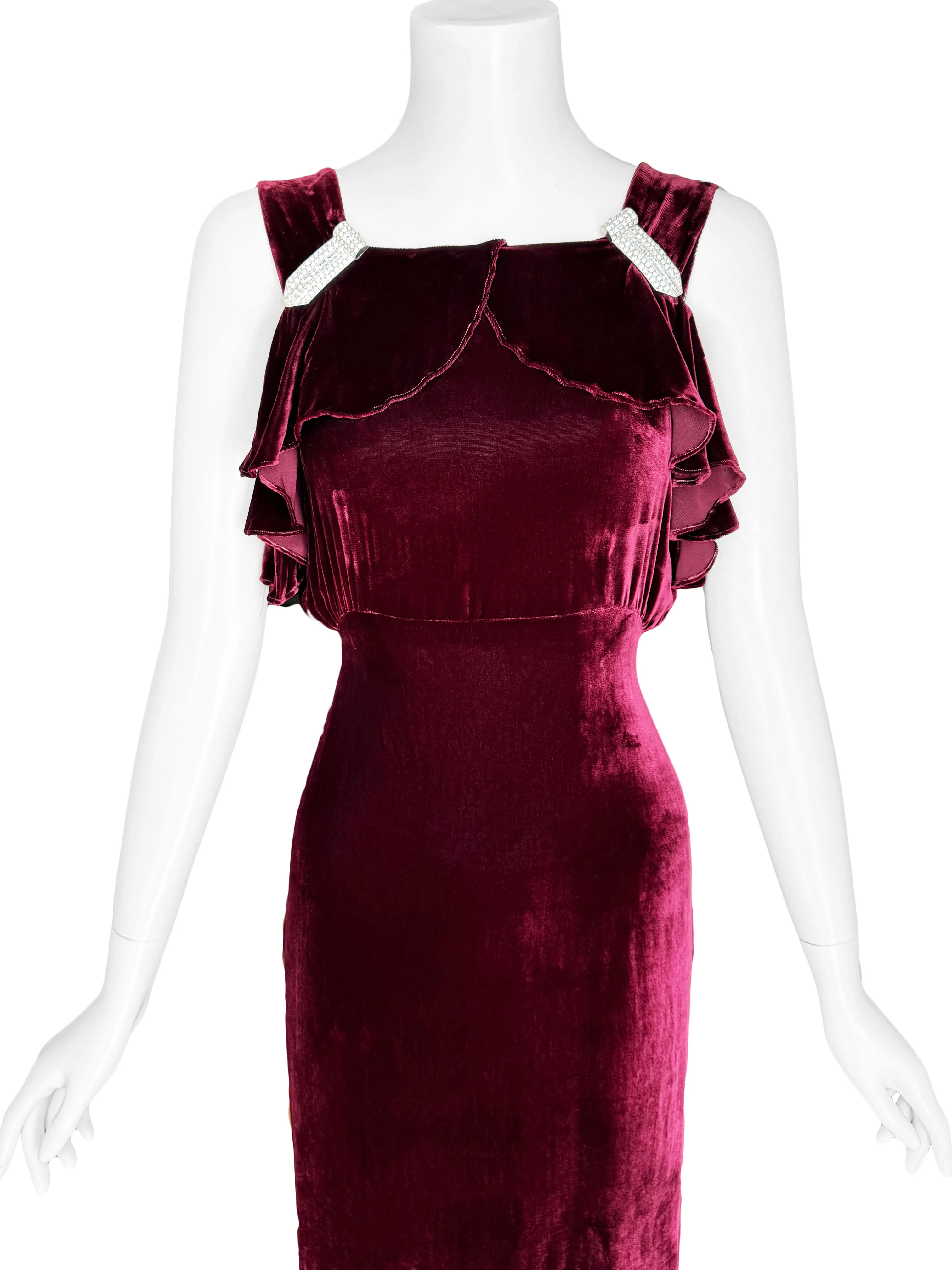 Art Deco 1930s Ruffled Velvet Maxi Dress