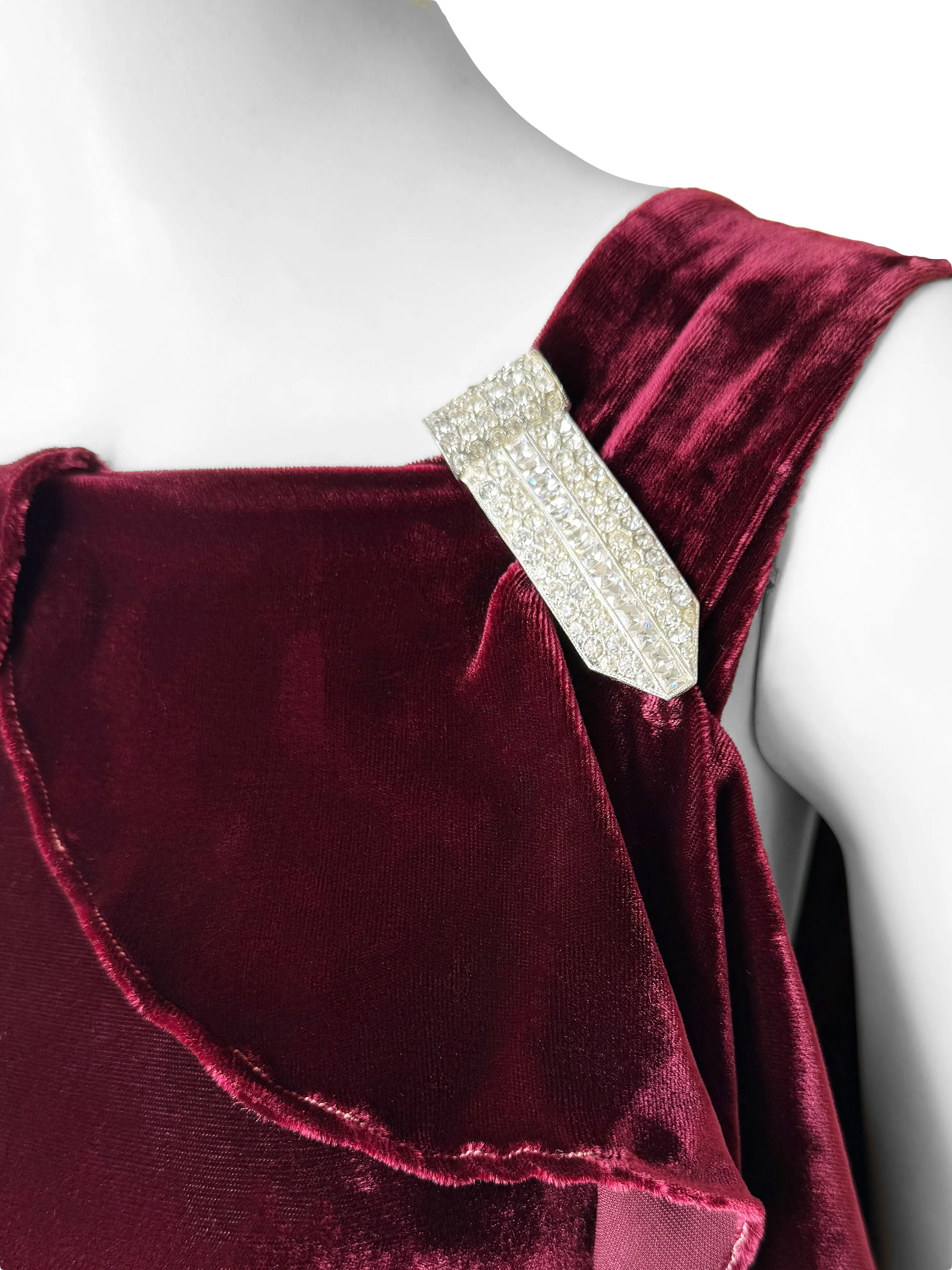 Art Deco 1930s Ruffled Velvet Maxi Dress