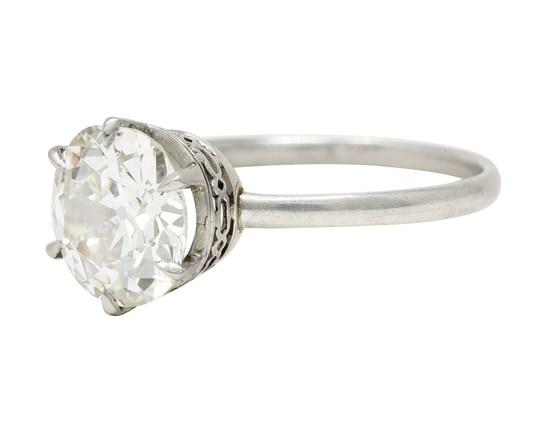 Art Deco 2.29 CTW Old European Cut Diamond Platinum Six Prong Engagement Ring GIA