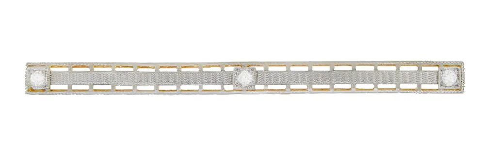 Art Deco Filigree 3 Diamond Antique Krementz Brooch in 14K Yellow Gold and Platinum