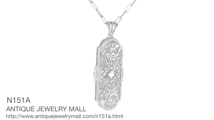 Art Deco Floral Filigree Aquamarine Pendant Necklace in Sterling Silver