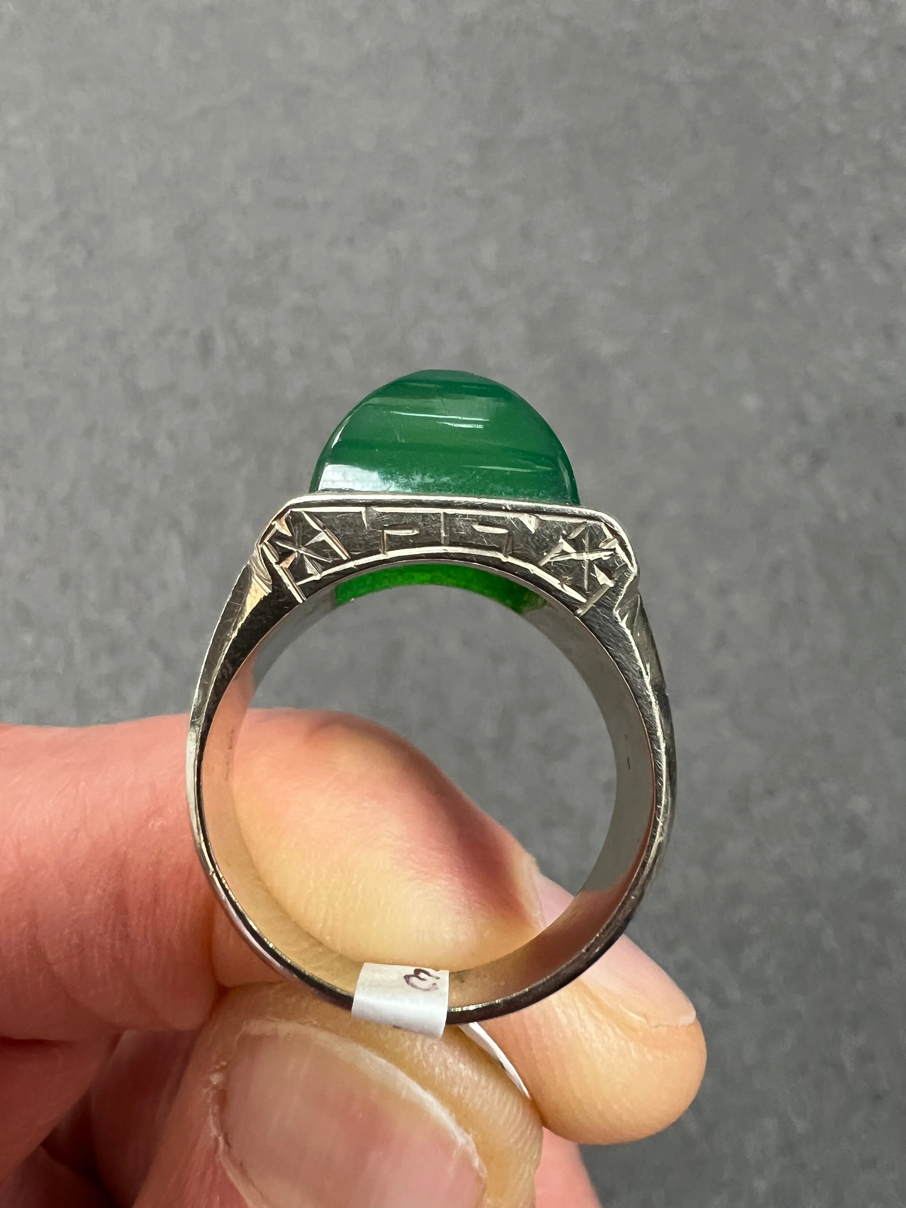 Art Deco Green Onyx White Gold Ring