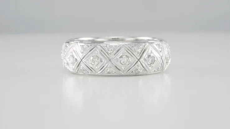 Art Deco Hopewell Vintage Platinum Filigree Diamond Wedding Band - Size 9
