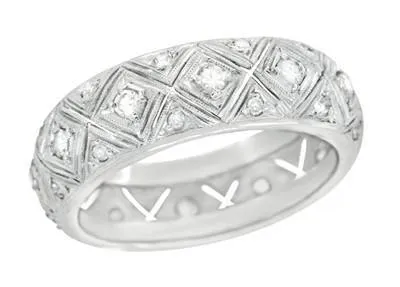 Art Deco Hopewell Vintage Platinum Filigree Diamond Wedding Band - Size 9