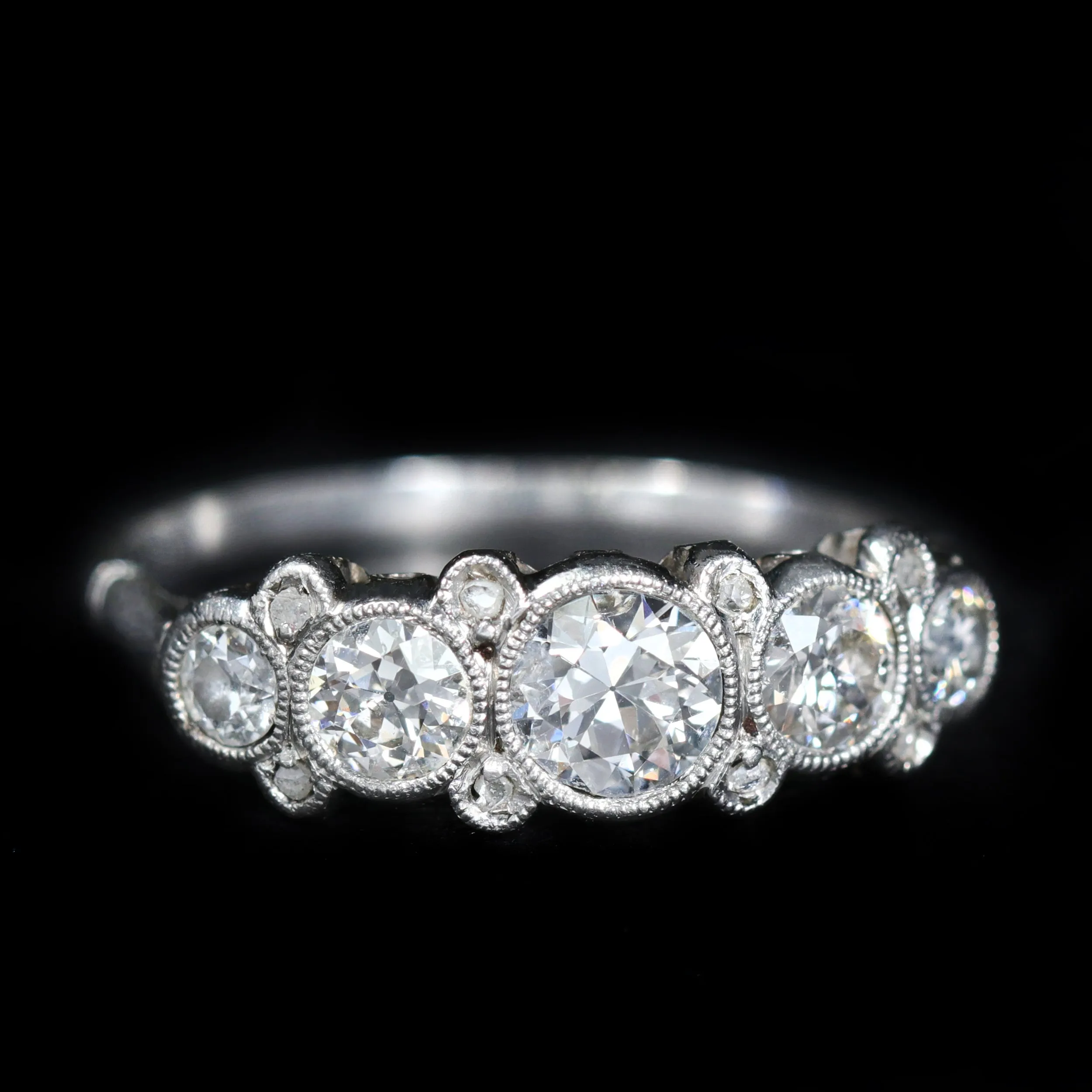 Art Deco Platinum 1.05 CTW Old European Cut and Rose Cut Diamond Ring
