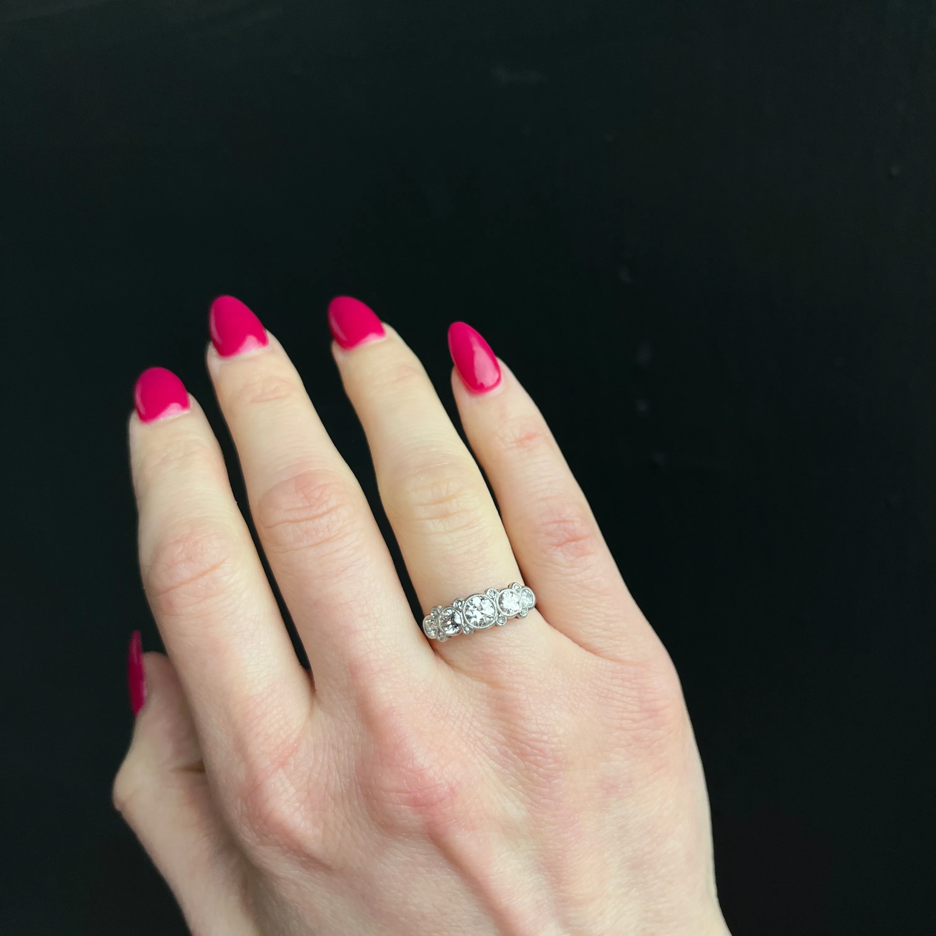 Art Deco Platinum 1.05 CTW Old European Cut and Rose Cut Diamond Ring
