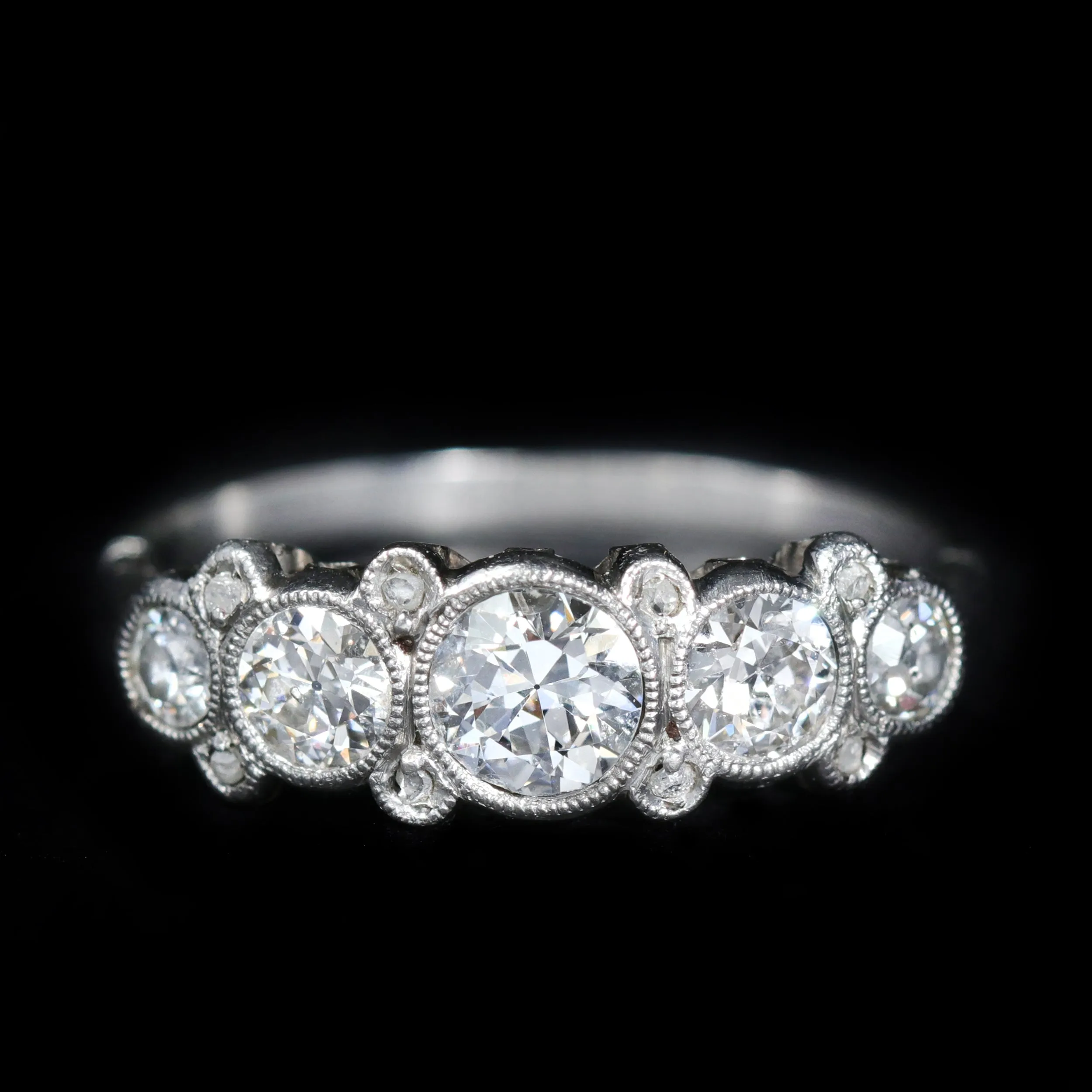 Art Deco Platinum 1.05 CTW Old European Cut and Rose Cut Diamond Ring