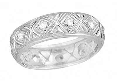 Art Deco Platinum Antique Yalesville Diamond Wedding Band - Size 5