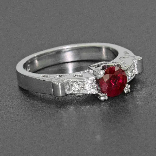 Art Deco Ruby and Diamond Engagement Ring in Platinum