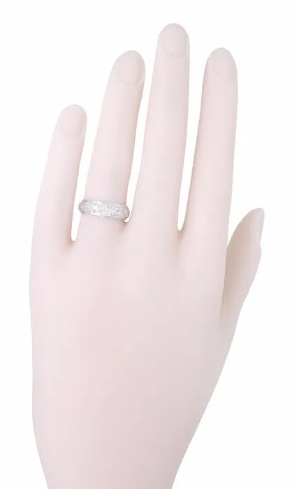 Art Deco Torrington Engraved Filigree Antique Diamond Eternity Wedding Band in Platinum - Size 6 1/4