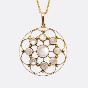 Arts & Crafts Geometric Moonstone Flower Pendant