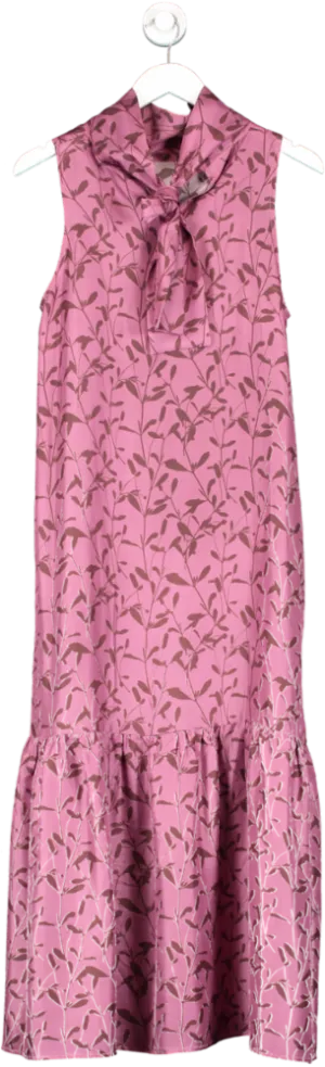 Asceno Purple Oslo Stem-print Tie-neck Silk-twill Dress UK S