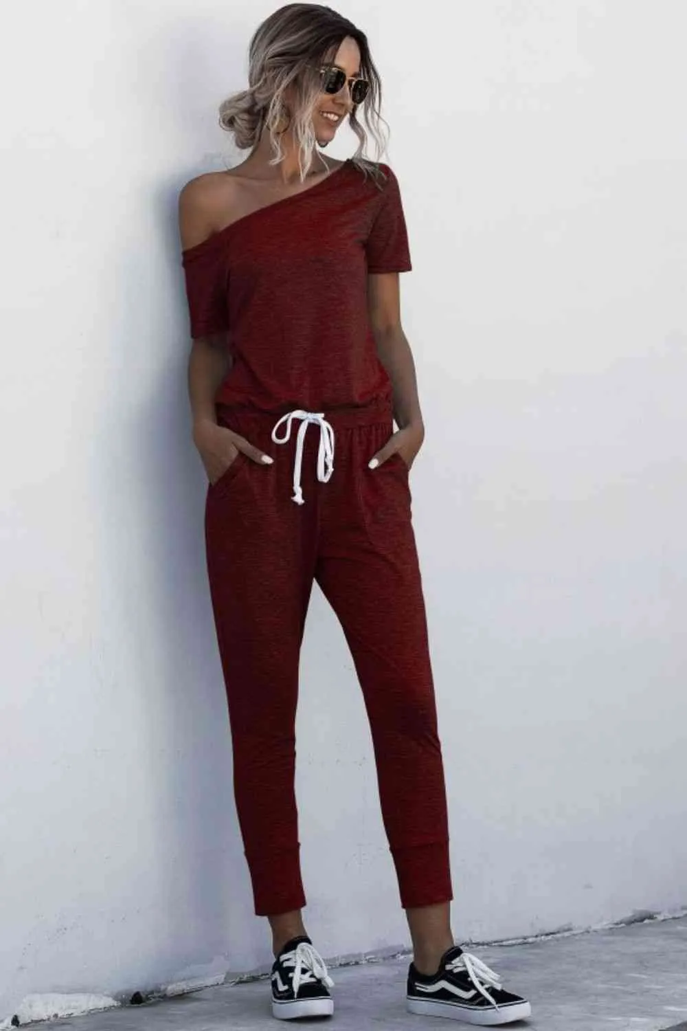 Asymmetrical Neck Tied Jumpsuit with Pockets (4 Colors)