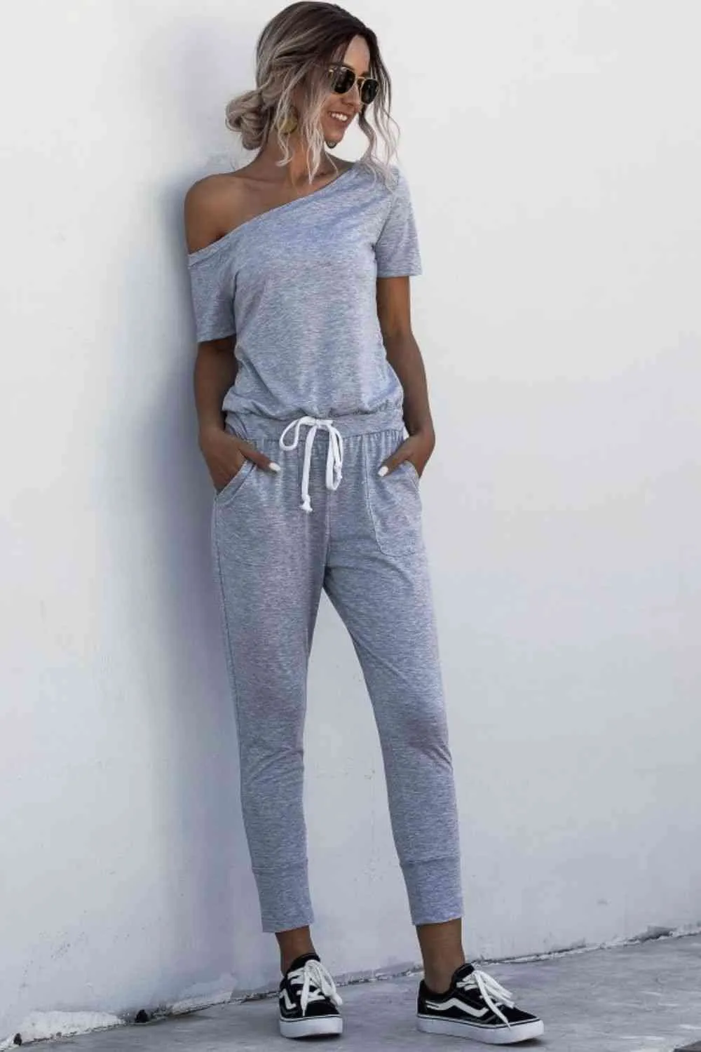 Asymmetrical Neck Tied Jumpsuit with Pockets (4 Colors)