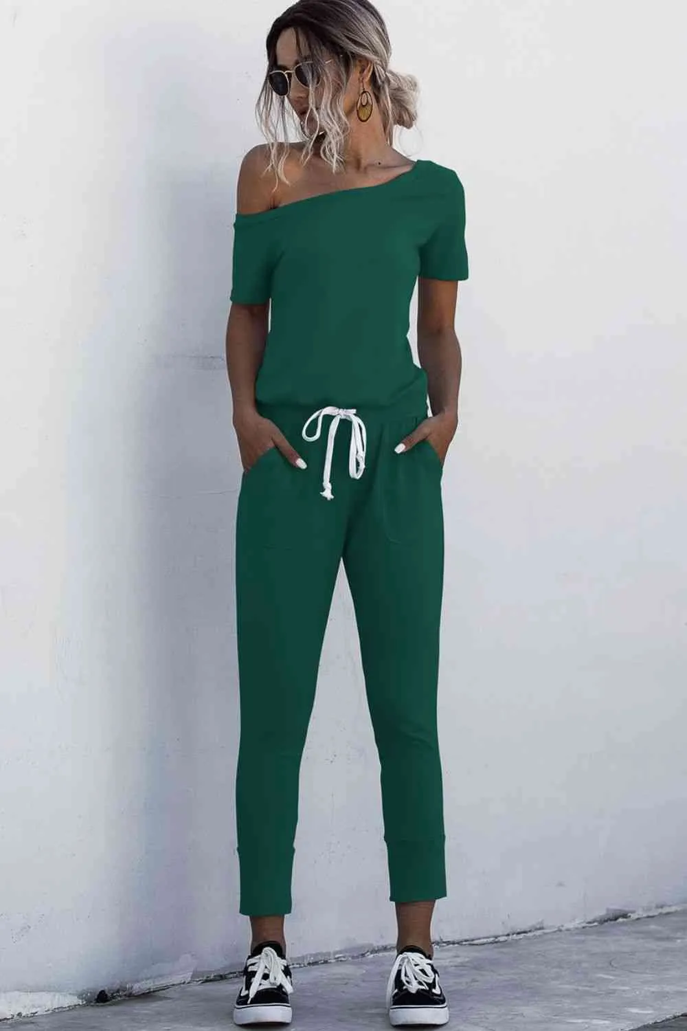 Asymmetrical Neck Tied Jumpsuit with Pockets (4 Colors)