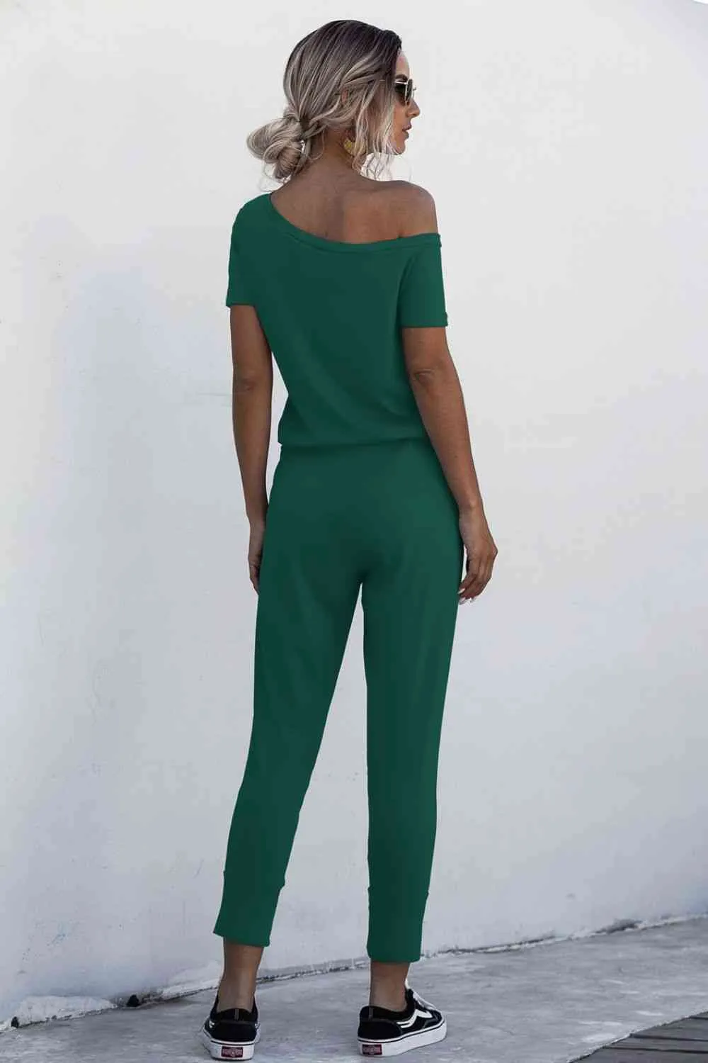Asymmetrical Neck Tied Jumpsuit with Pockets (4 Colors)