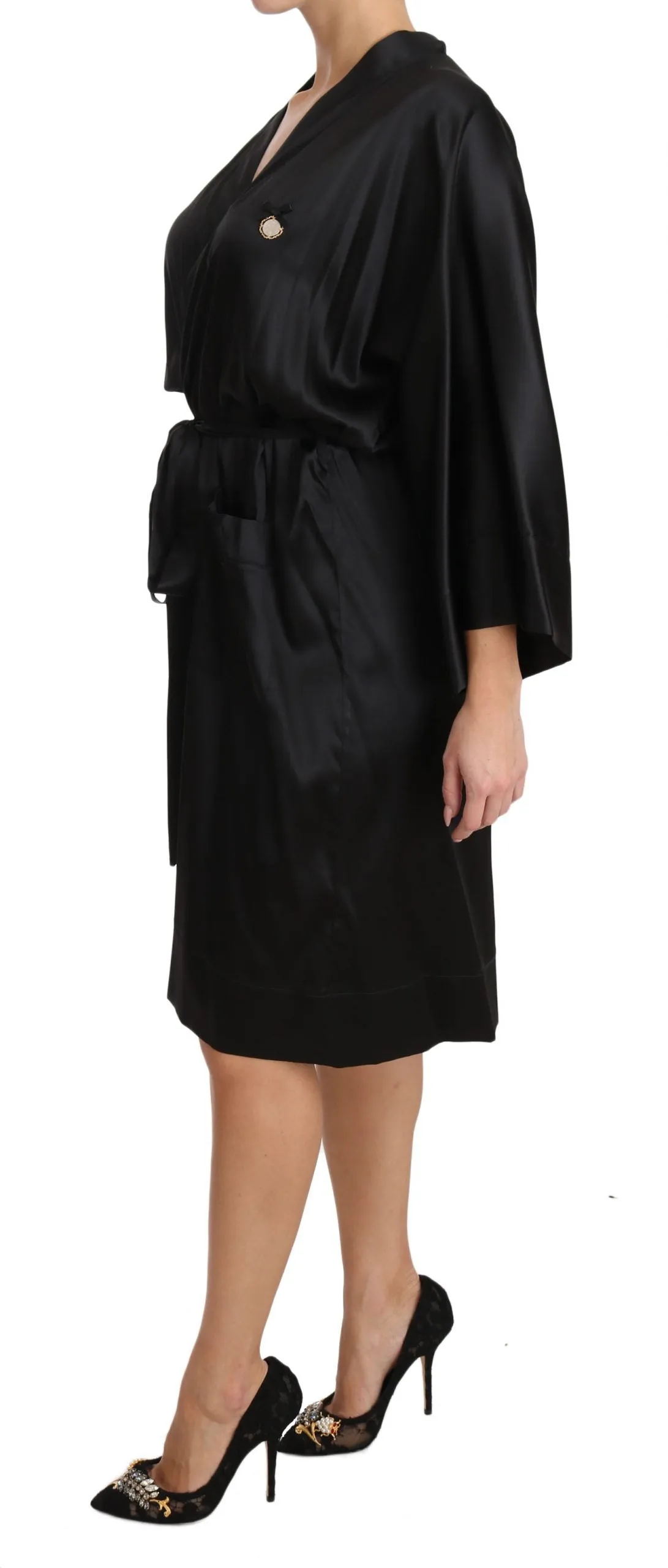 Black Kimono Gown Silk Dressing Robe