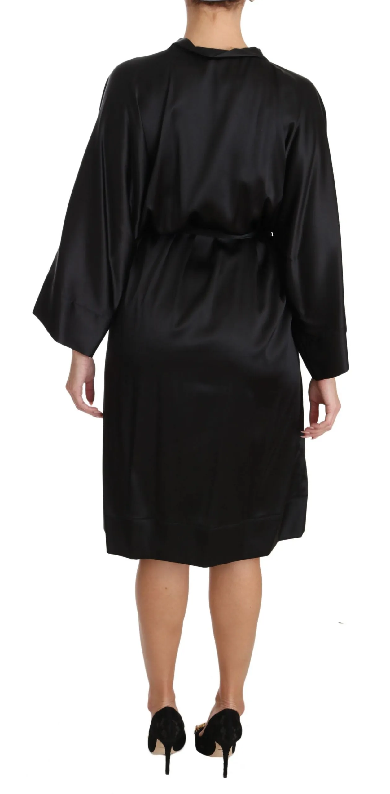 Black Kimono Gown Silk Dressing Robe