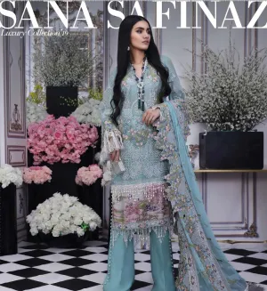 Blue Floral Organza Salwar Kameez-Suit-Sana Safinaz Luxury 2019