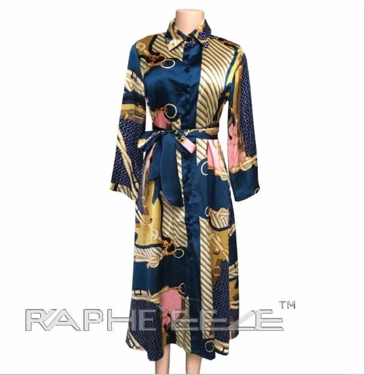 Blue Gold Silky Designed Tunic