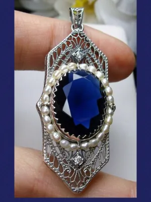 Blue Sapphire Pendant, Art Deco 1930's Jewelry #P156