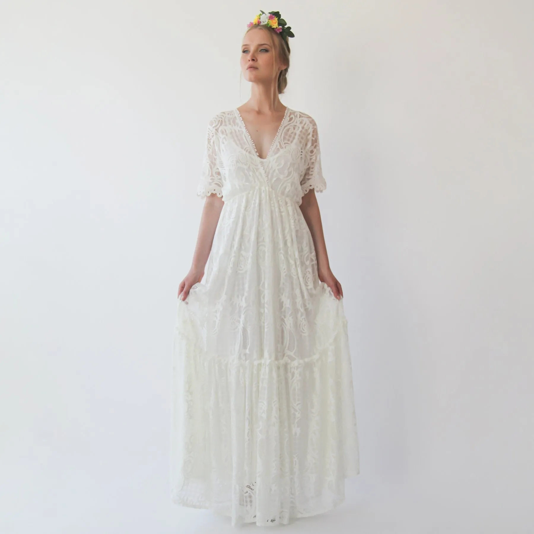 Boho bat sleeves dress #1241