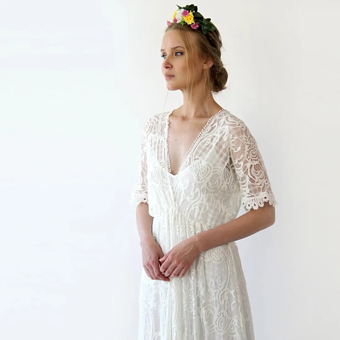 Boho bat sleeves dress #1241